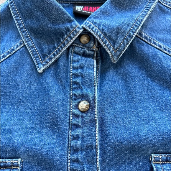 NY Jeans Company Womens Shirt Western Denim Blue Pearl Snap Front, Long Sleeve - Picture 3 of 11